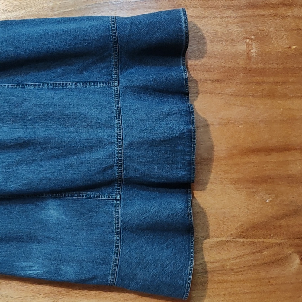 90s Vintage Orvis Denim Skirt Button Front Flared Hem Belt Loops 100% Cotton 14 - Picture 7 of 10
